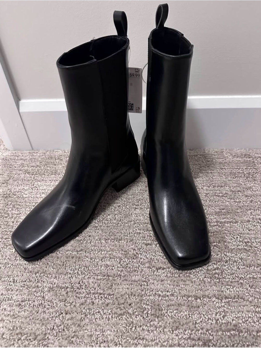 H&M Black Square-Toe Mid-Calf Chelsea Boots
